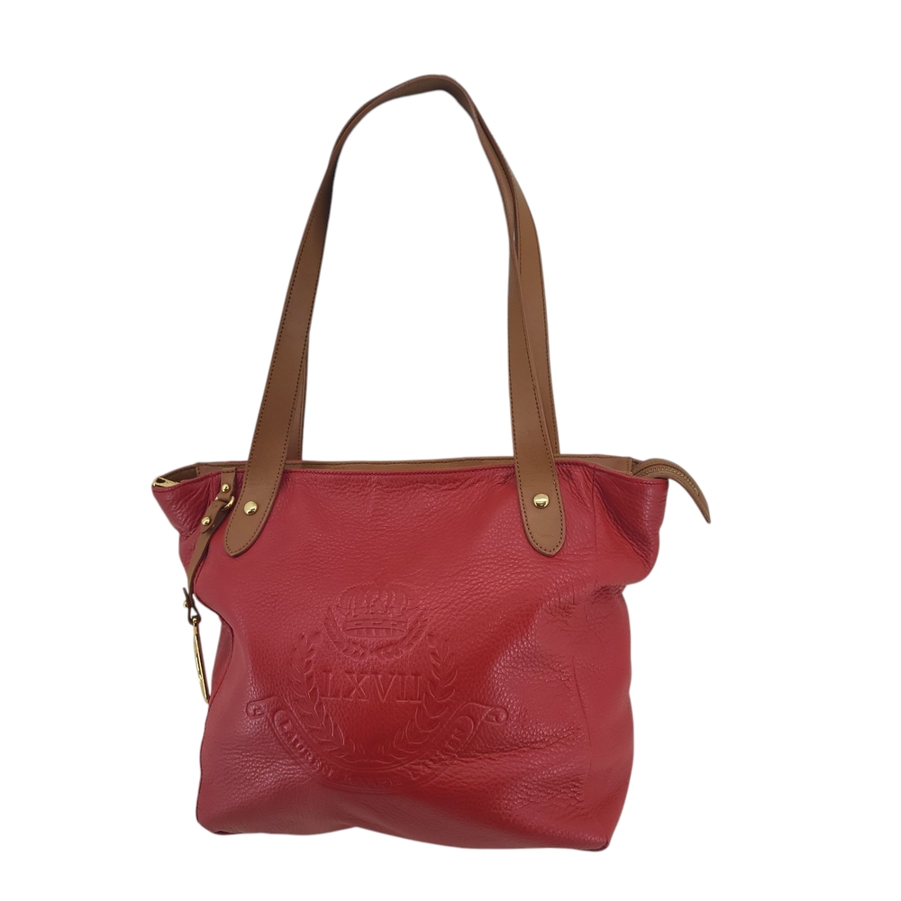 Ralph Lauren Red and Brown Tote Bag with Structured Design